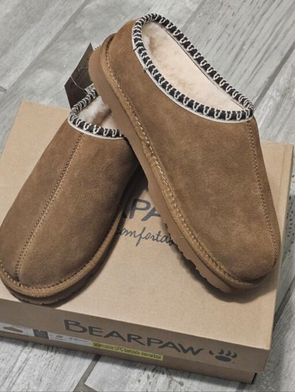 BearPaw Women’s Brown Suede Shearling Slip-On Clog Size 9 New